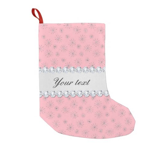 Chic Silver Glitter Snowflakes Pink Small Christmas Stocking