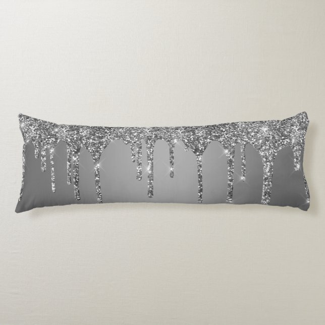 Chic Silver Glitter Sparkle Drips Body Pillow (Front)