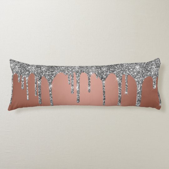 Chic Silver Glitter Sparkle Drips Rose Gold Body Pillow