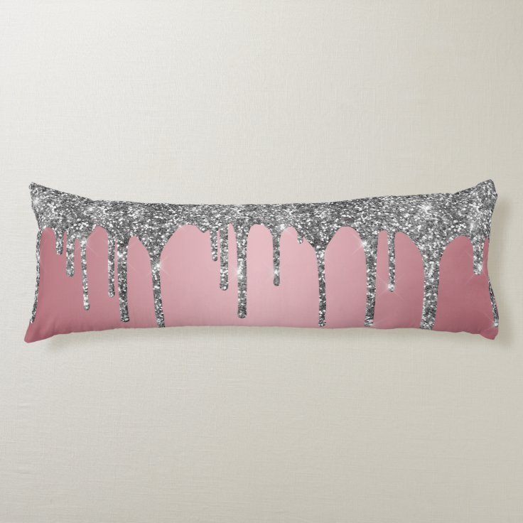 Chic Silver Glitter Sparkle Drips Rose Gold Pink Body Pillow Zazzle