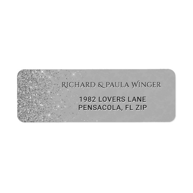 Chic Silver Glitter Sparkle Glam Gray Label (Front)