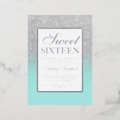 Chic silver glitter sparkles ombre teal Sweet 16 Foil Invitation (Standing Front)