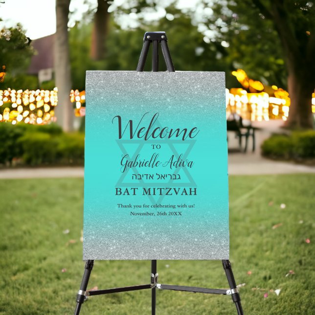 Chic silver glitter teal Bat Mitzvah welcome Foam Board (Chic silver glitter teal Bat Mitzvah welcome Foam Board)