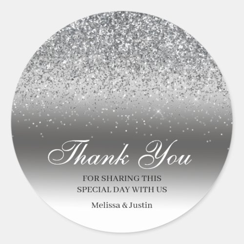 Chic Silver Glitter Thank You Wedding Classic Round Sticker