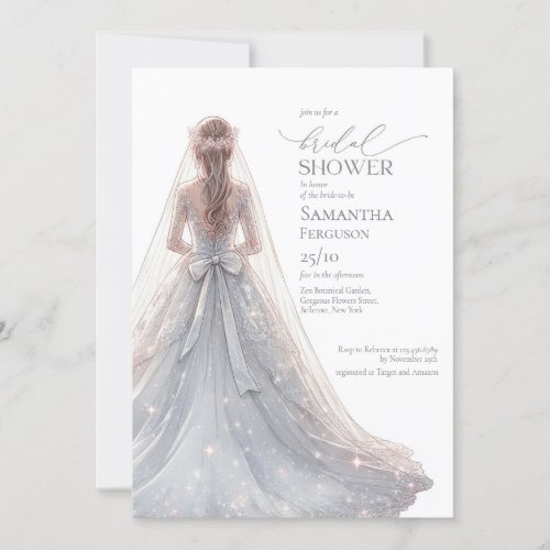 Chic silver glitter wedding gown sparkles invitation