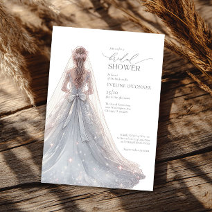 Chic silver glitter wedding gown sparkles invitation