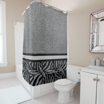 Chic Silver Glitter With Black Zebra Border Shower Curtain by Susang6 at Zazzle
