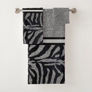 Chic Silver Glitter With Black Zebra / Chic Bath Towel Set by Susang6 at Zazzle