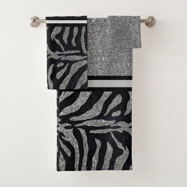 Chic Silver Glitter with Black Zebra / Chic Bath Towel Set (Insitu)