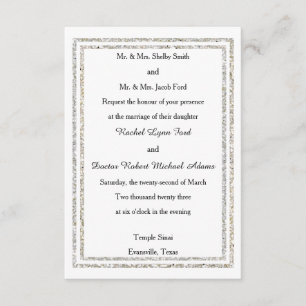 Chic Silver Glittered Trim -3x5 Wedding Invitation