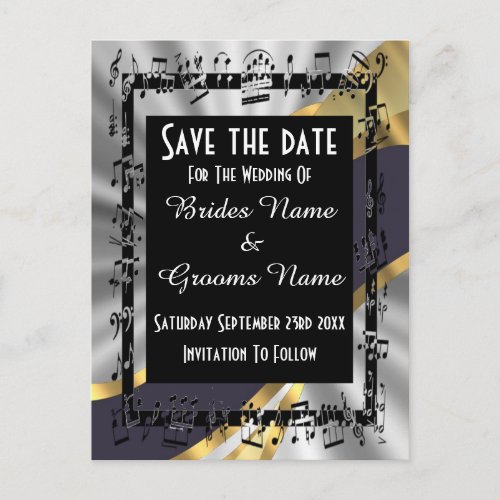 Chic silver gold and black save the date announcement postcard