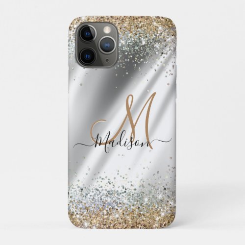Chic silver Gold faux glitter monogram iPhone 11 Pro Case