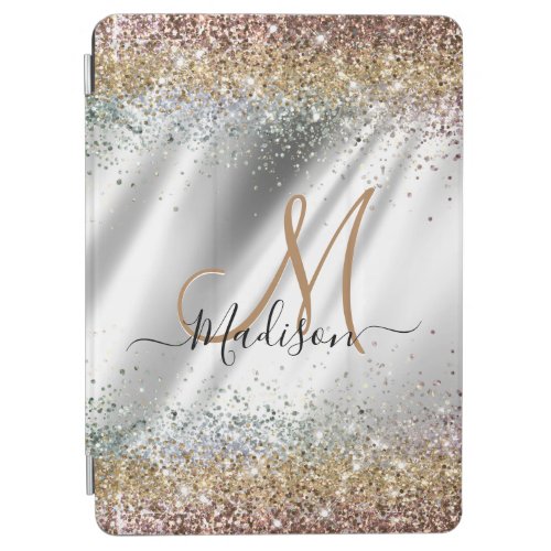 Chic silver Gold faux glitter monogram iPad Air Cover