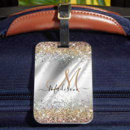 Chic silver Gold faux glitter monogram Luggage Tag