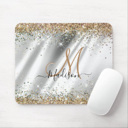 Chic silver Gold faux glitter monogram Mouse Pad