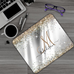 Chic silver Gold faux glitter monogram Mouse Pad