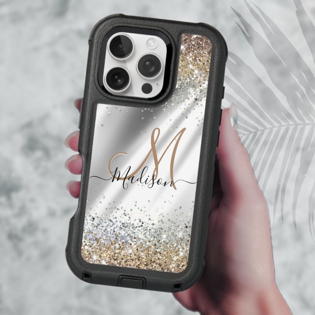 Chic silver Gold faux glitter monogram Otterbox iPhone Case (Creator Uploaded)