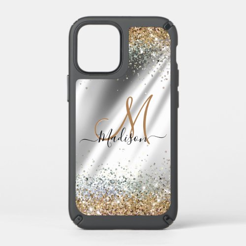Chic silver Gold faux glitter monogram Speck iPhone 12 Mini Case