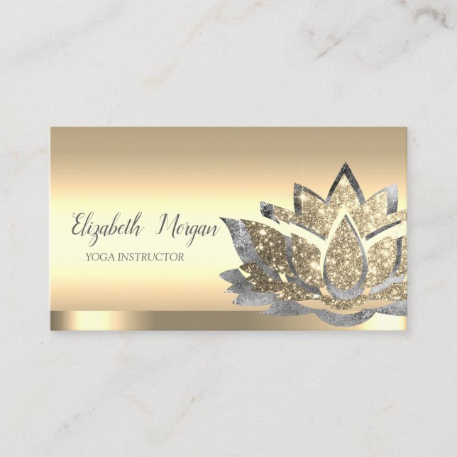 Chic Silver Gold Lotus Flower Yoga Instructor Business Card (Front)