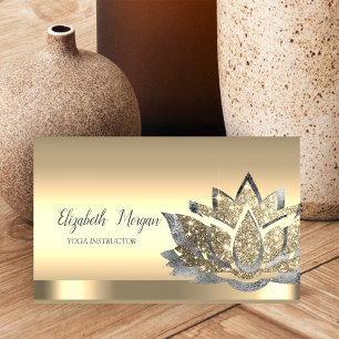 Chic Silver Gold Lotus Flower Yoga Instructor Business Card