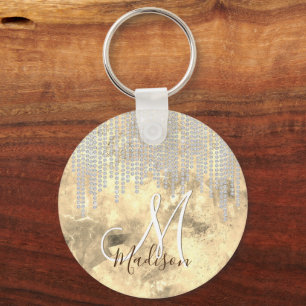 Chic silver gold rhinestone monogram keychain