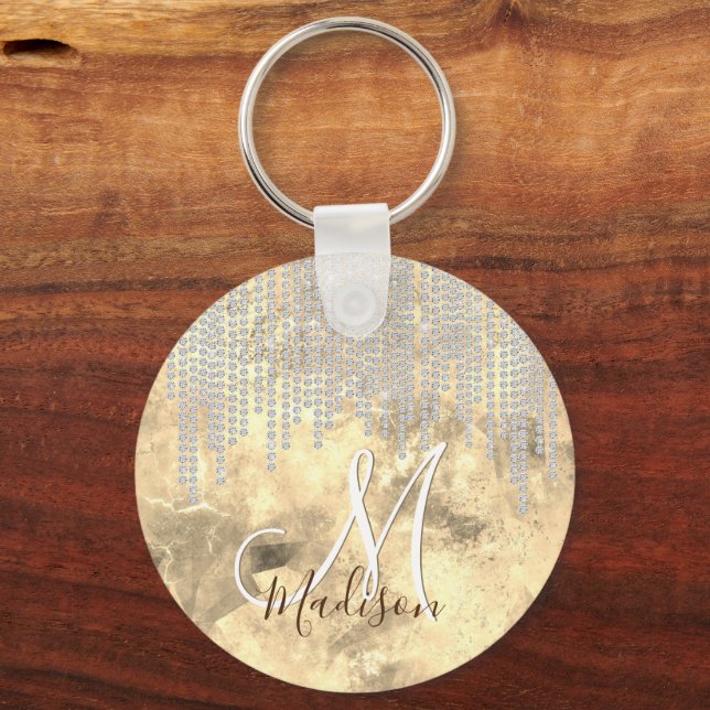 Chic silver gold rhinestone monogram keychain (Front)