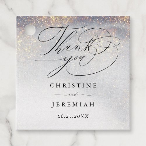 Chic Silver Gold Sparkle Watercolor Luxury Wedding Favor Tags