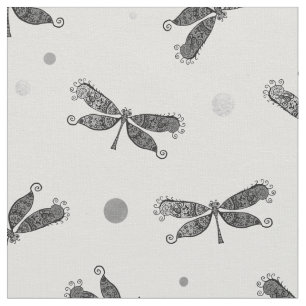 Chic Silver Gray and White Dragonfly Fabric