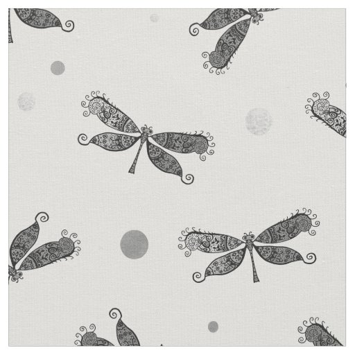 Chic Silver Gray and White Dragonfly Fabric