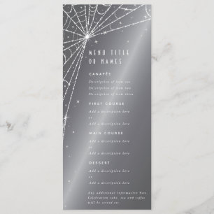 Chic Silver-Gray Diamond Spider Web Flat 4 Course Menu