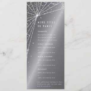 Chic Silver-Gray Diamond Spider Web Flat 4 Course Menu