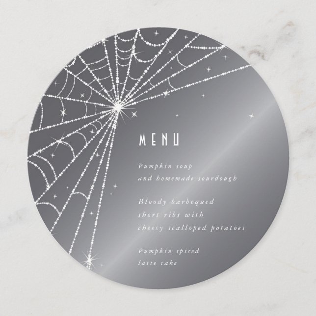 Chic Silver-Gray Diamond Spider Web Square/Round Menu (Front)