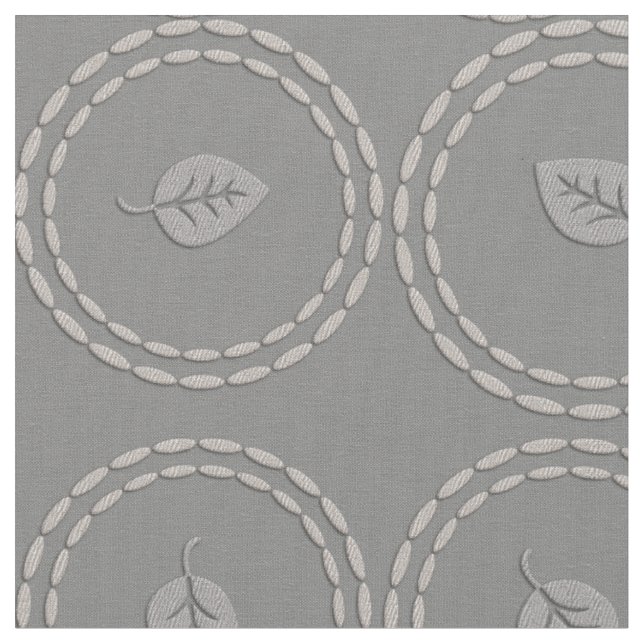 Chic Silver Gray Leaf Pattern Fabric (Close Up)