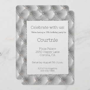 Chic Silver Grey Faux Velvet Birthday Invitation