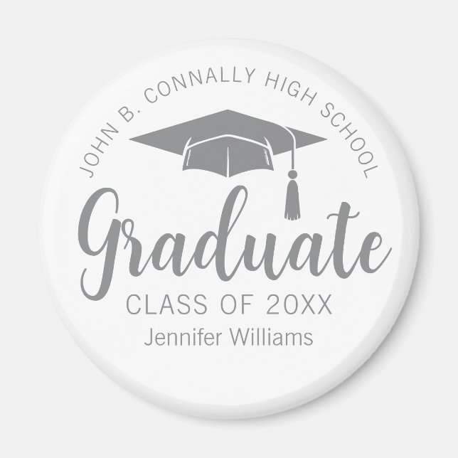 Chic Silver Grey Graduate Custom 2025 Graduation Magnet (Front)