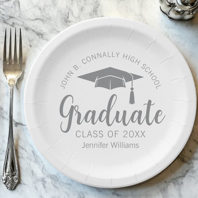 Chic Silver Grey Graduate Custom Graduation Party Paper Plates (Creator Uploaded)