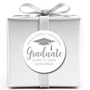 Chic Silver Grey Graduate Customized Graduation Classic Round Sticker