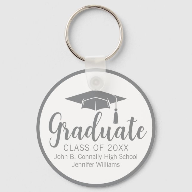 Chic Silver Grey Graduate Customized Graduation Keychain (Front)