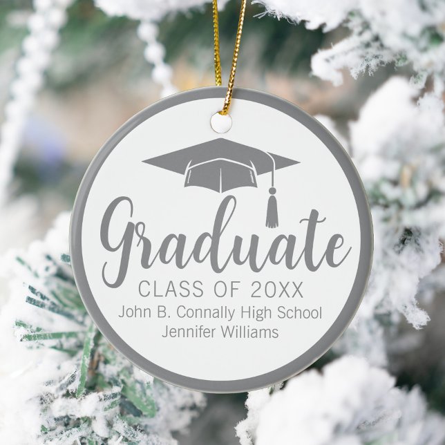Chic Silver Grey Graduation Photo 2026 Christmas Ceramic Ornament (Creator Uploaded)