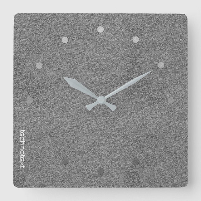 Chic Silver Grey Leather Look Add Logo Square Wall Clock (Front)