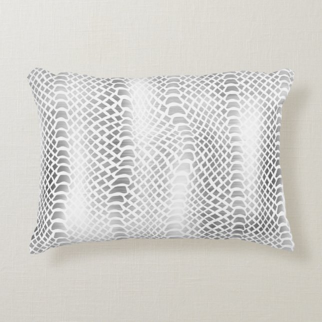 Chic Silver Grey White Snake Print Accent Pillow (Front)