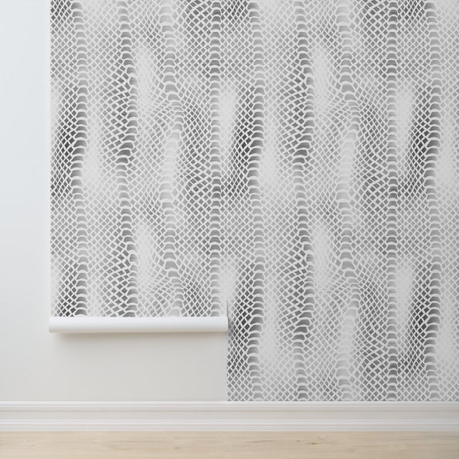 Chic Silver Grey White Snake Print Wallpaper (Application)