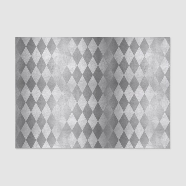 Chic Silver Harlequin Diamond Pattern Tissue Paper (Front)