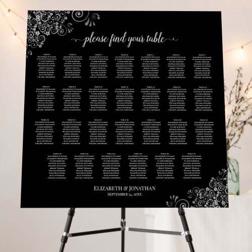 Chic Silver Lace on Black 27 Table Seating Chart Foam Board