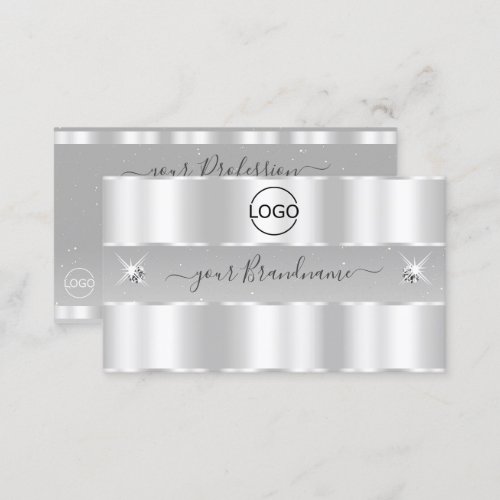 Chic Silver Light Gray Sparkling Diamonds Add Logo Business Card