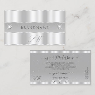 Chic Silver Light Gray Sparkling Diamonds Initials Business Card