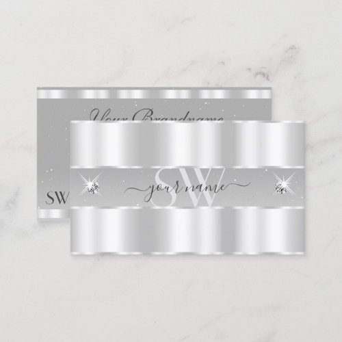 Chic Silver Light Gray Sparkling Diamonds Monogram Business Card