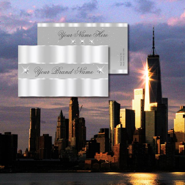 Chic Silver Light Gray Sparkling Diamonds Stylish Business Card (Creator Uploaded)