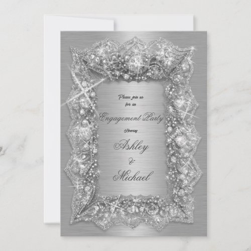 chic silver luminosity diamond engagement party invitation