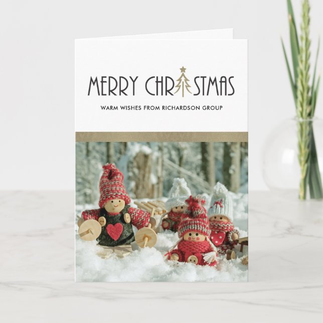 CHIC SILVER MERRY CHRISTMAS BUSINESS HOLIDAY PHOTO CARD (Front)